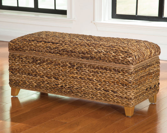 Laughton Hand-Woven Banana Leaf Storage Bench Amber