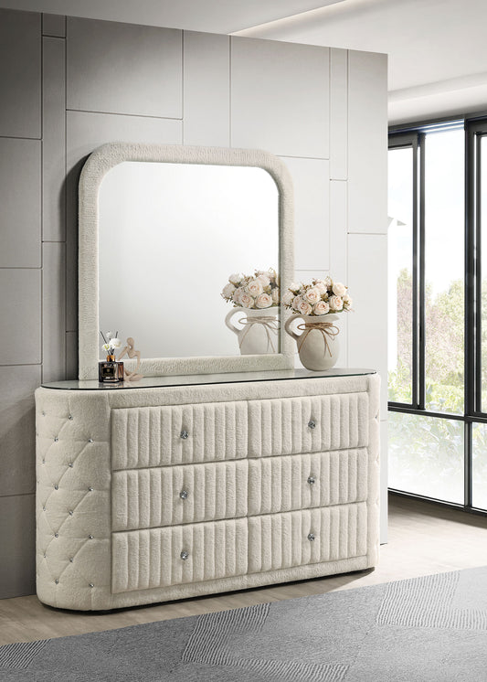 Sonya 6-drawer Upholstered Bedroom Dresser with Mirror Ivory