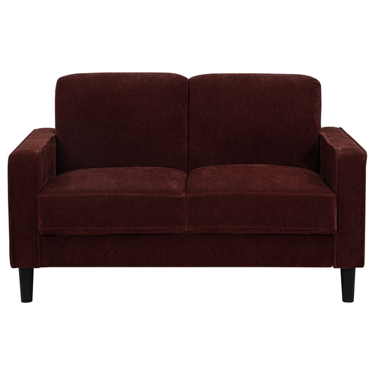 Ruth Fabric Upholstered Track Arm Loveseat Rust Red