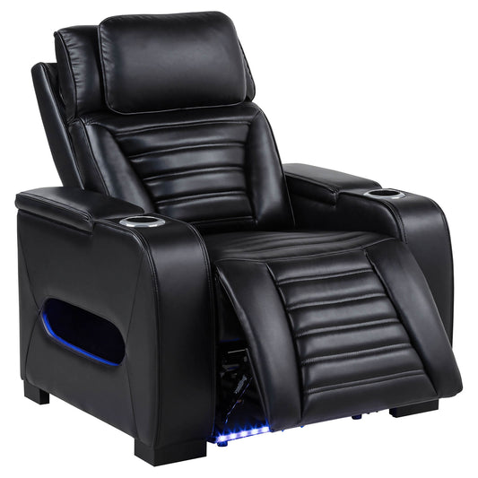 Zuma Faux Leather Upholstered Dual Power LED Recliner Black