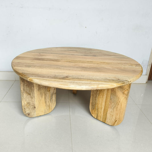 Dale Sculptural Round Solid Mango Wood Coffee Table Natural Mango