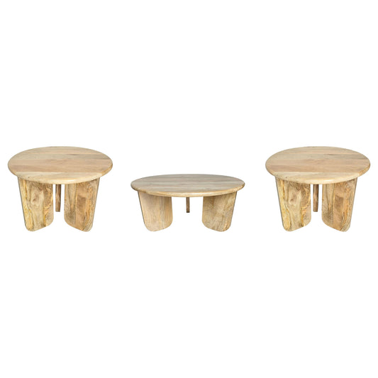 Dale 3-Piece Round Mango Wood Coffee and End Table Set Natural Mango