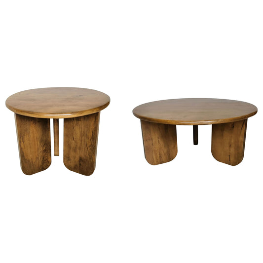 Dale 2-Piece Round Mango Wood Coffee and End Table Set Honey Mango