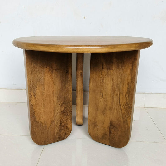 Dale Sculptural Round Solid Mango Wood End Table Honey Mango