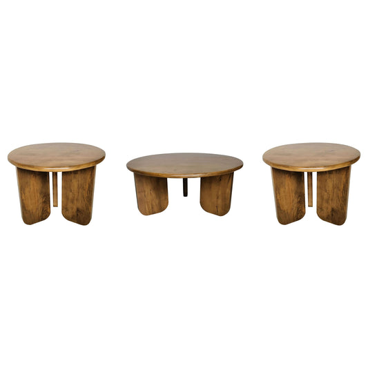 Dale 3-Piece Round Mango Wood Coffee and End Table Set Honey Mango