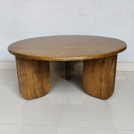 Dale Sculptural Round Solid Mango Wood Coffee Table Honey Mango