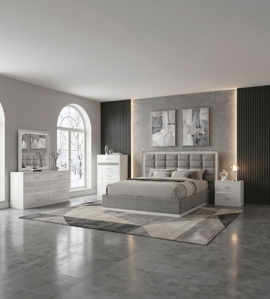 Viana 5-Piece Eastern King Platform Bedroom Set Grey and White High Gloss