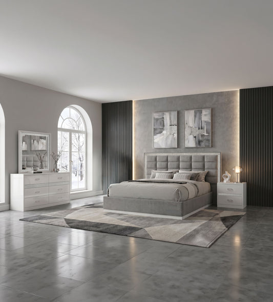 Viana 4-Piece Queen Platform Bedroom Set Grey and White High Gloss