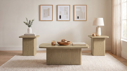 Fraser 3-Piece Greige Pedestal Coffee and End Table Set