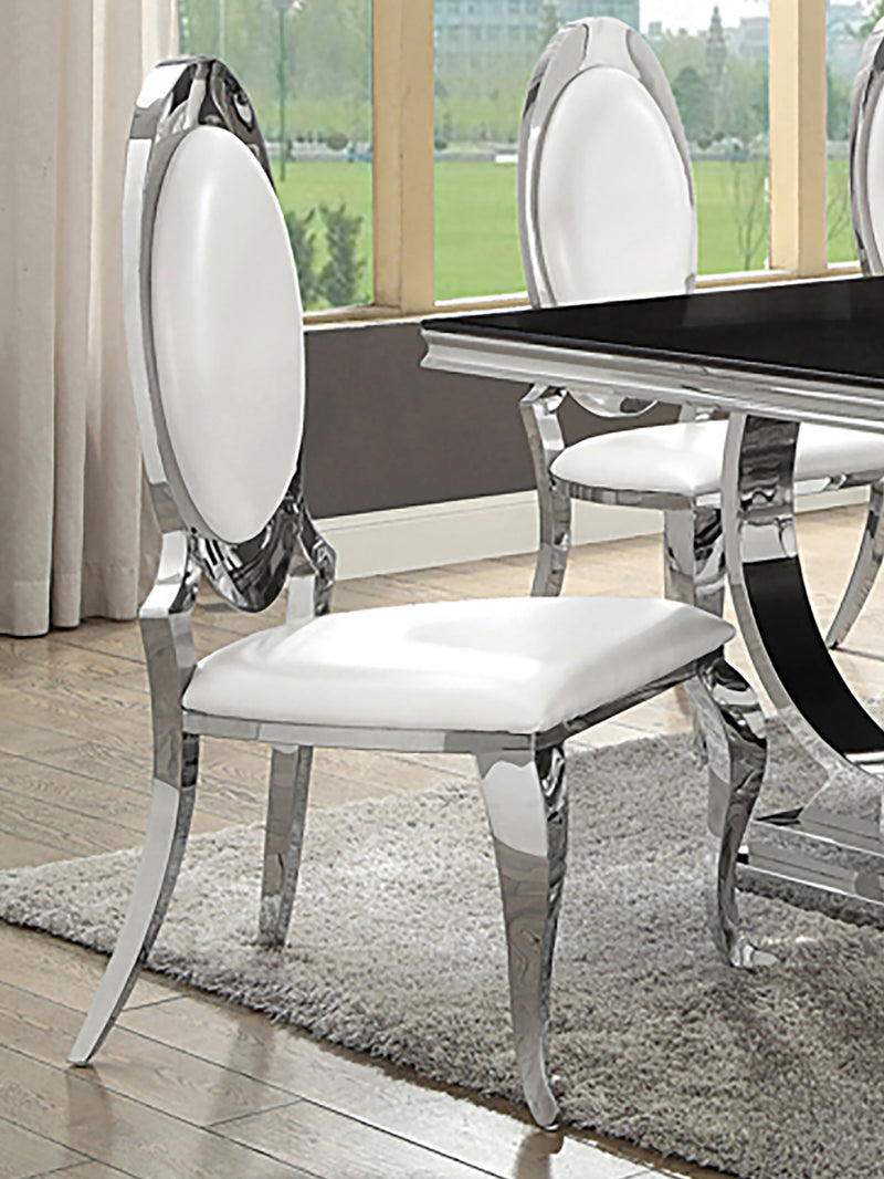 Antoine Oval-Back Faux Leather Dining Side Chair Cream White Set of 2