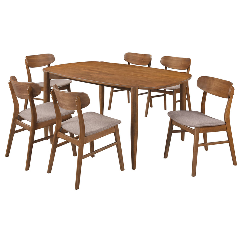 Dortch 7-piece Oval Dining Set with Upholstered Chairs Walnut