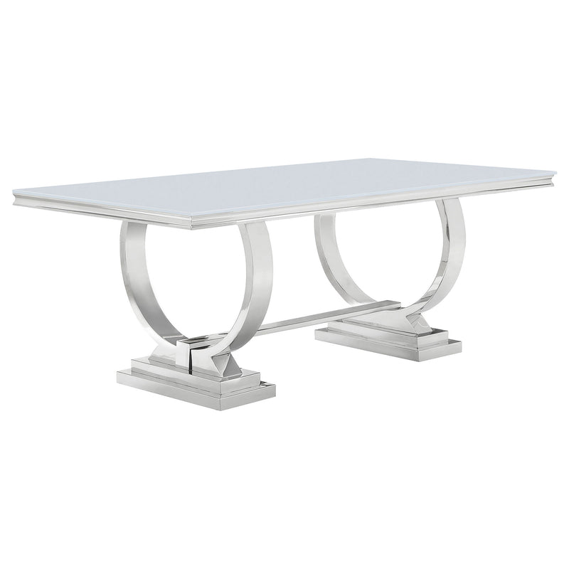 Antoine Rectangular Tempered Glass Twin Pedestal Dining Table White