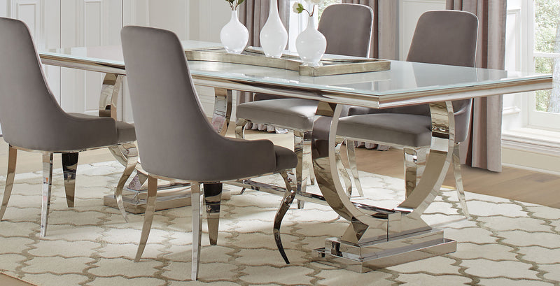 Antoine Rectangular Tempered Glass Twin Pedestal Dining Table White