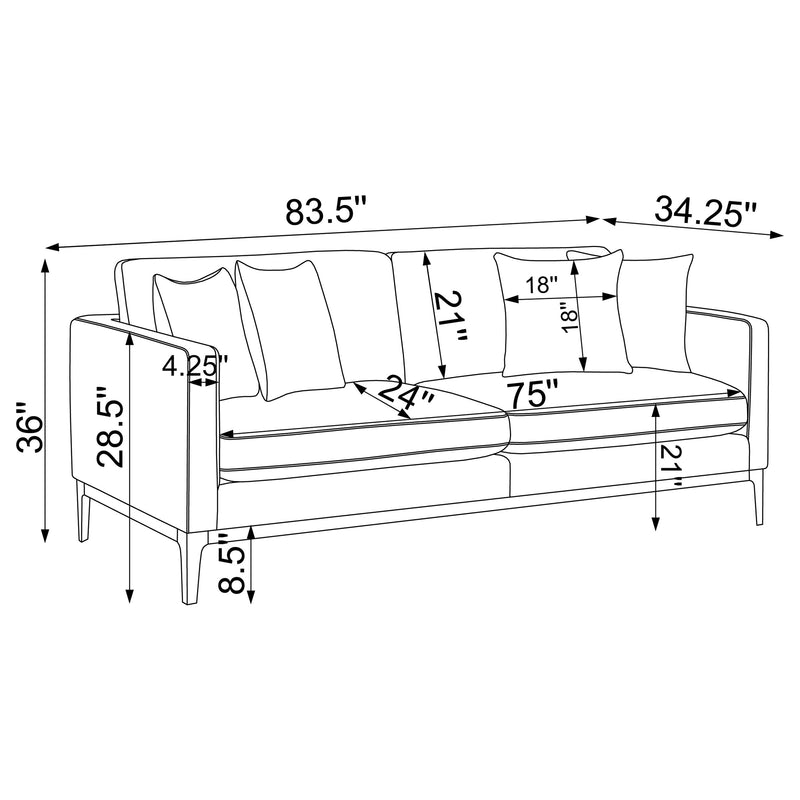 Apperson 3-piece Upholstered Track Arm Sofa Set Light Grey