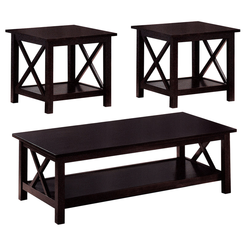 Rachelle 3-piece Rectangular Coffee Table Set Dark Merlot