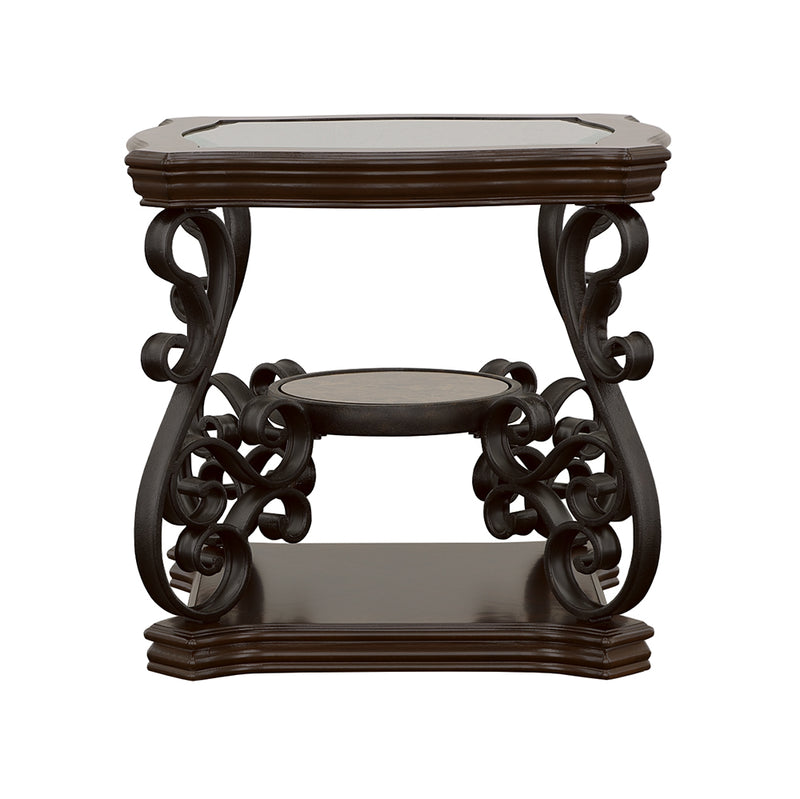 Laney 1-shelf Glass Top Square End Table Dark Merlot