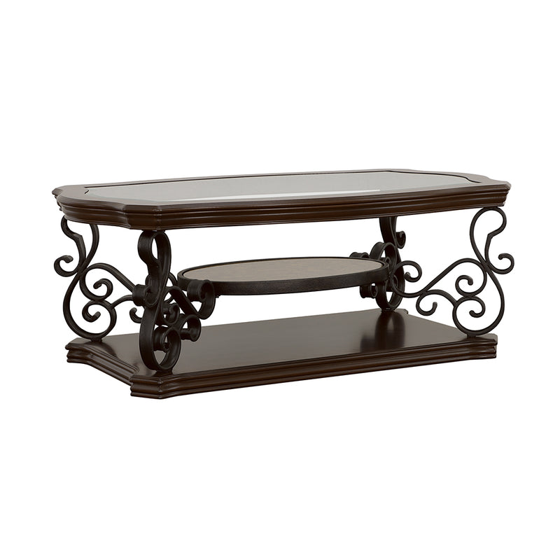 Laney 1-shelf Glass Top Rectangular Coffee Table Dark Merlot