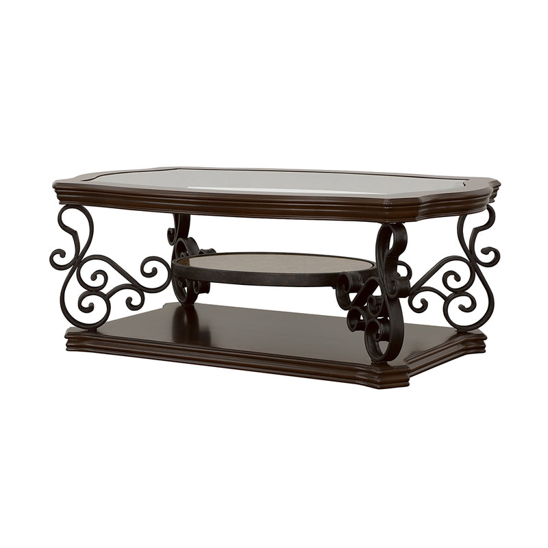Laney 1-shelf Glass Top Rectangular Coffee Table Dark Merlot