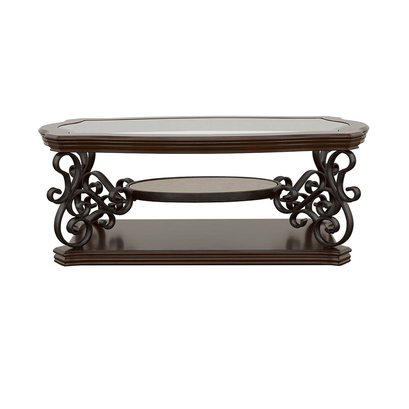 Laney 1-shelf Glass Top Rectangular Coffee Table Dark Merlot