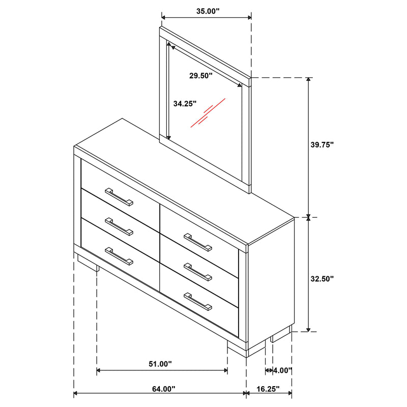 Jessica 6-drawer Dresser with Mirror Snow White