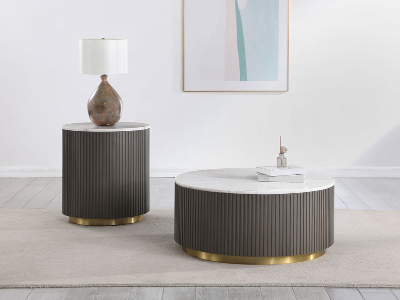 Jason Round White Marble Top Side End Table Charcoal