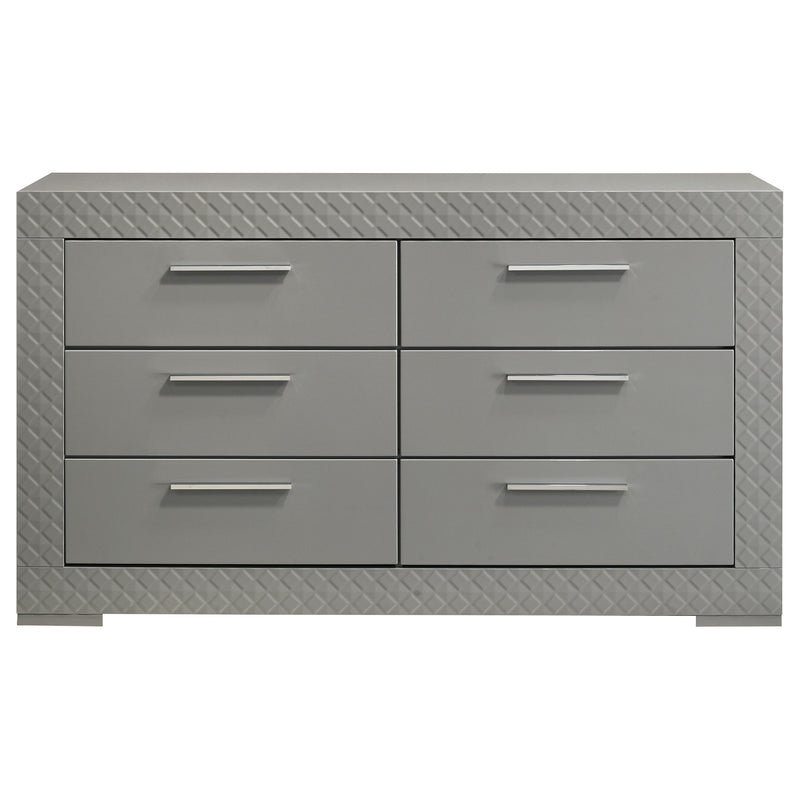 Ives 6-drawer Dresser Cabinet Grey High Gloss