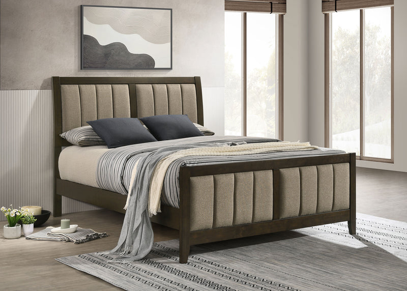 Wilkes Full Vertical-Channel Upholstered Panel Bed Dark Cocoa