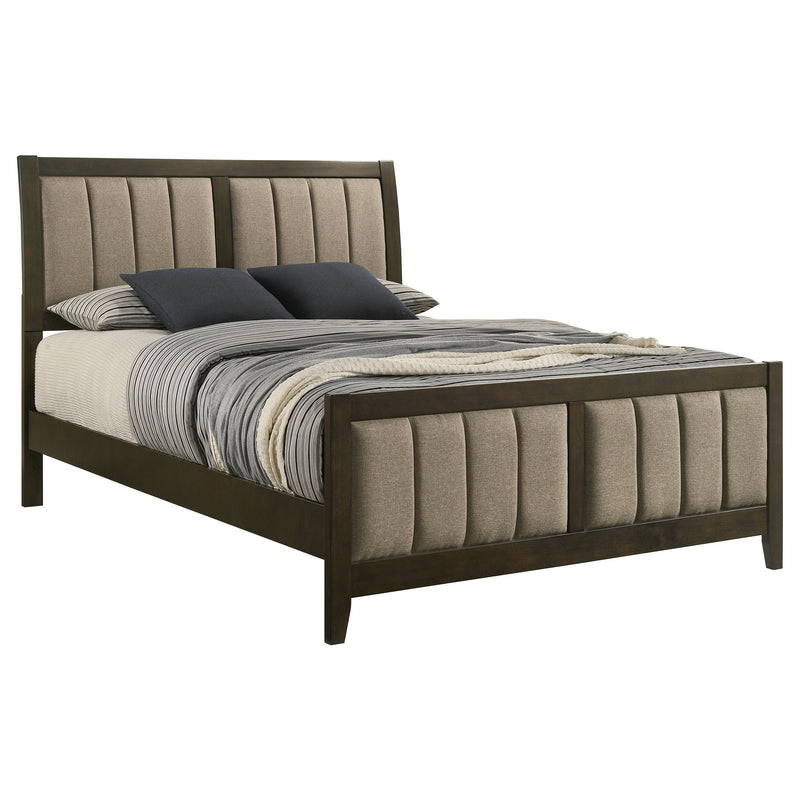 Wilkes Eastern King Vertical-Channel Upholstered Panel Bed Dark Cocoa