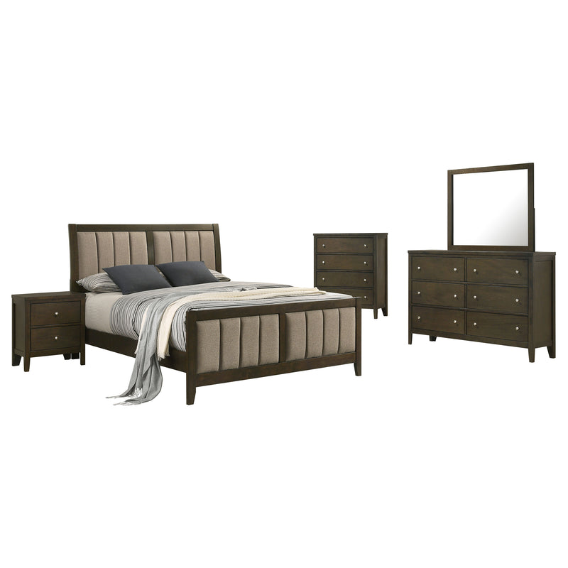 Wilkes 5-Piece Eastern King Bedroom Set with Upholstered Bed Dark Cocoa