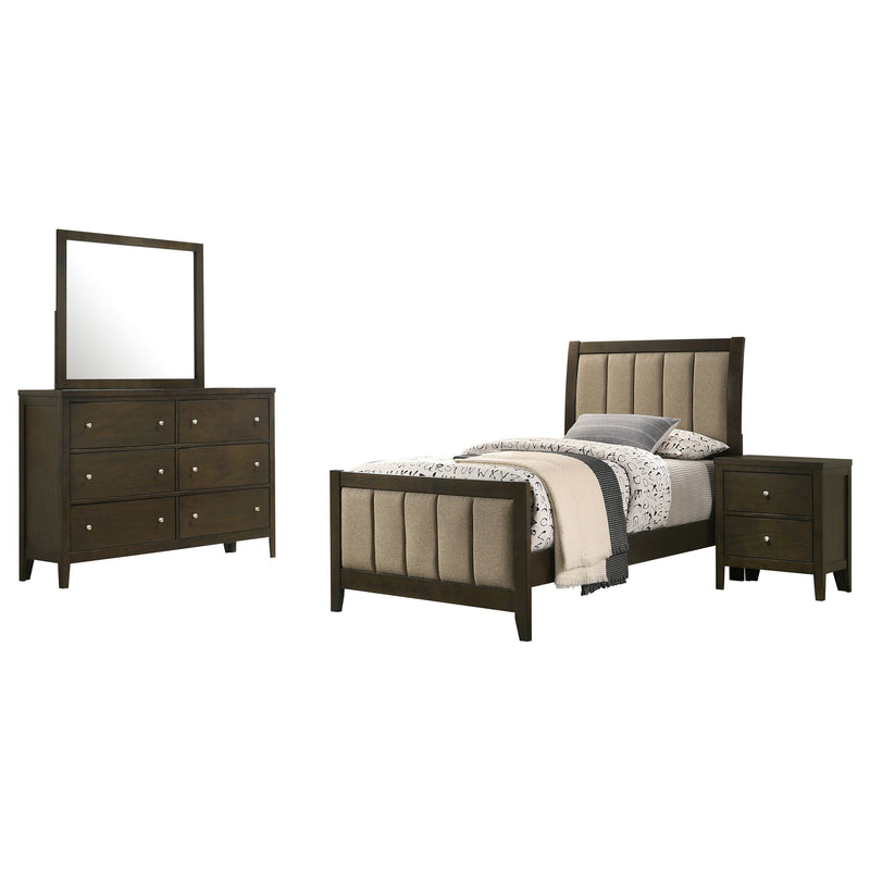 Wilkes 4-Piece Twin Bedroom Set with Upholstered Bed Dark Cocoa