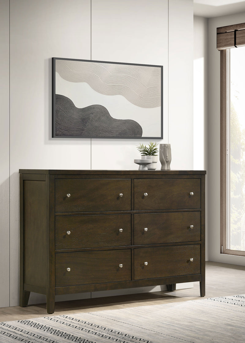 Wilkes Transitional 6-Drawer Dresser with Metal Knobs Dark Cocoa