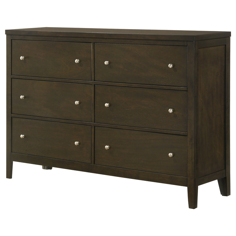 Wilkes Transitional 6-Drawer Dresser with Metal Knobs Dark Cocoa