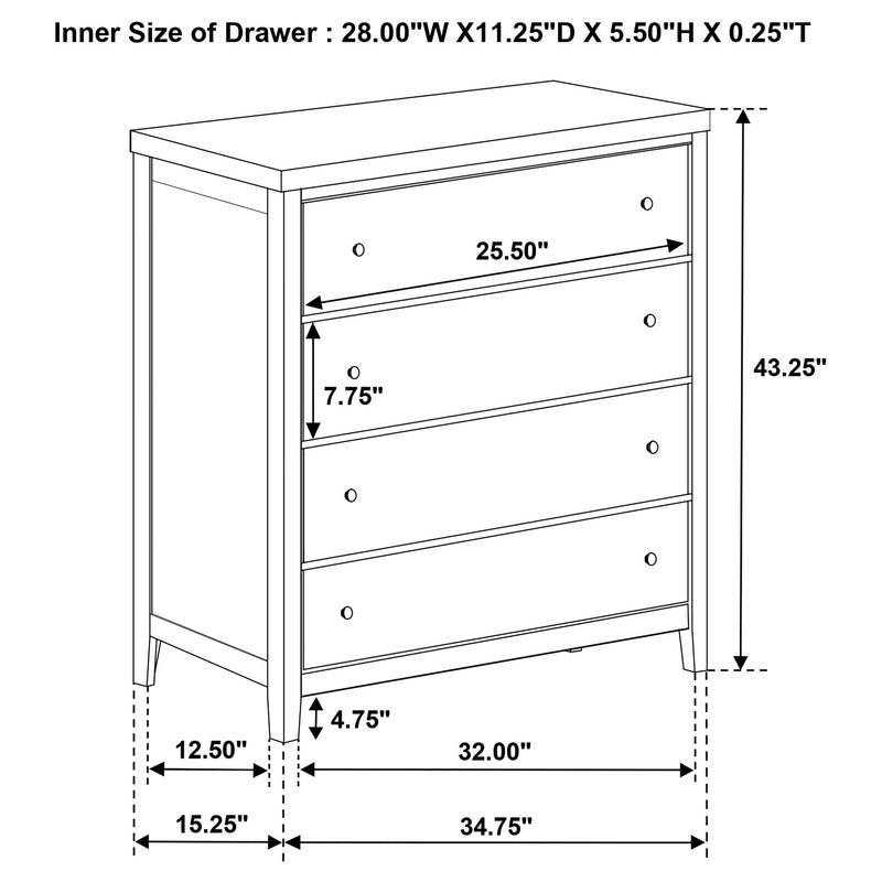 Wilkes Transitional 4-Drawer Chest with Metal Knobs Dark Cocoa