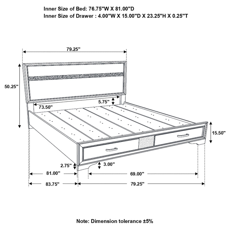 Miranda 51-inch Wood Eastern King Storage Panel Bed Black