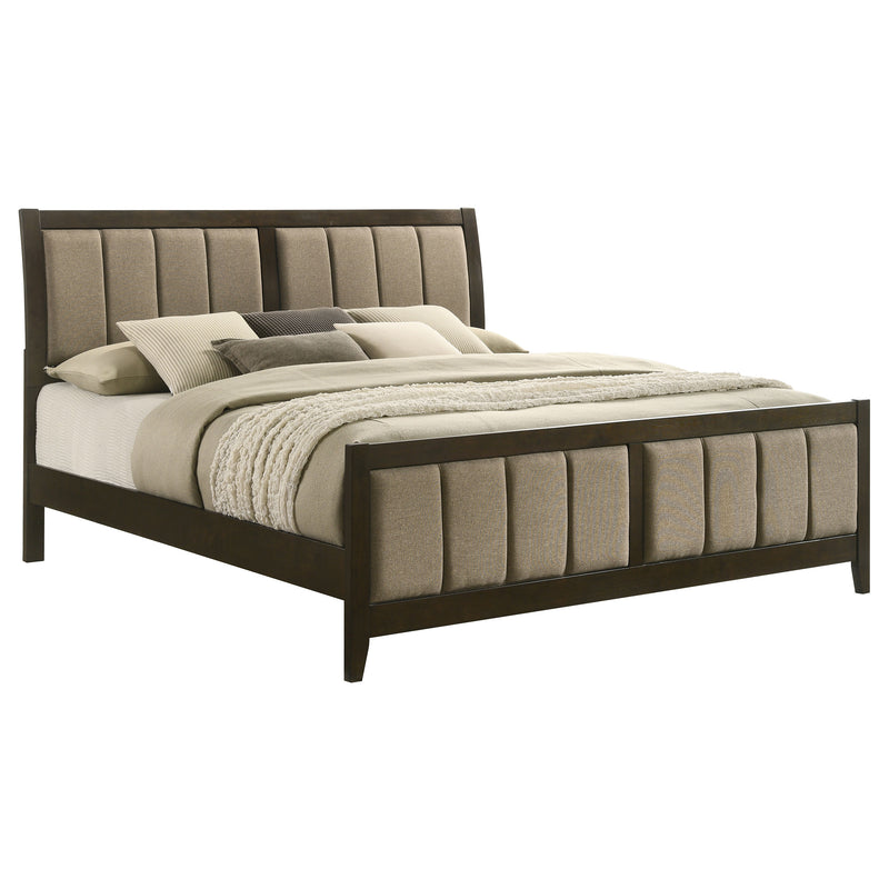 Wilkes California King Vertical-Channel Upholstered Panel Bed Dark Cocoa