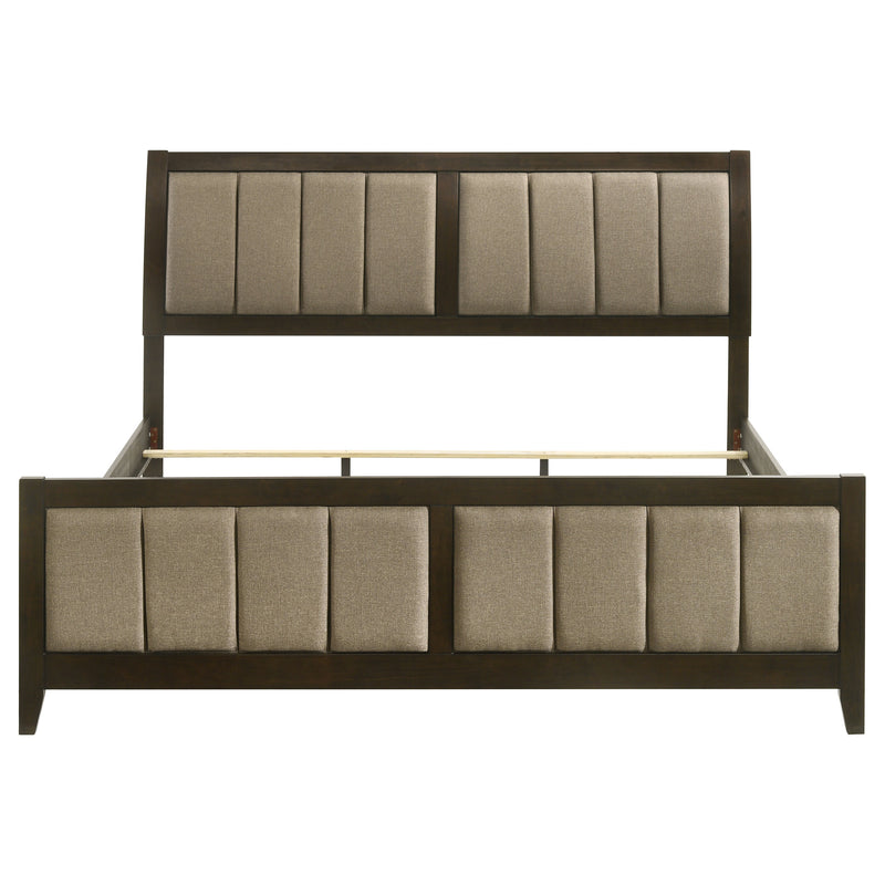 Wilkes California King Vertical-Channel Upholstered Panel Bed Dark Cocoa