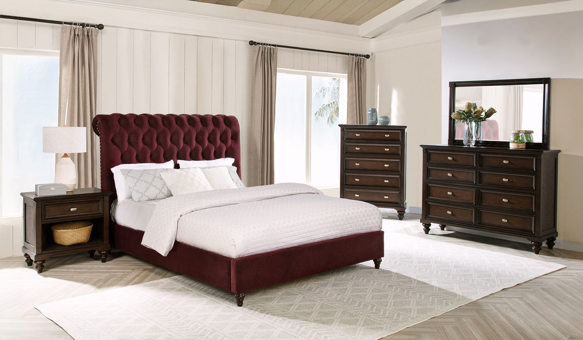 Devon 5-piece Full Bedroom Set Wine Red and Dark Oak