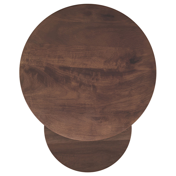 Yency 2-piece Round Mango Wood Nesting Table Set Dark Brown Mango