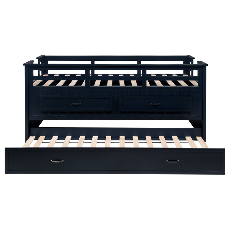Carlsbad Wood Twin Captains Bed With Trundle Navy Blue