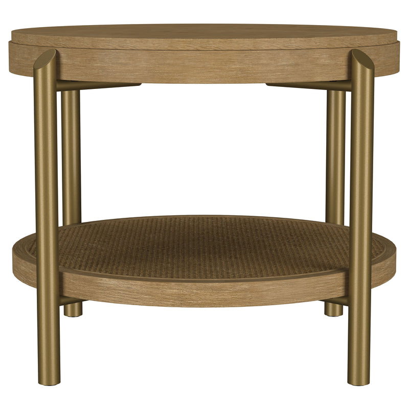 Arini Round End Side Table With Storage Shelf Sand Wash