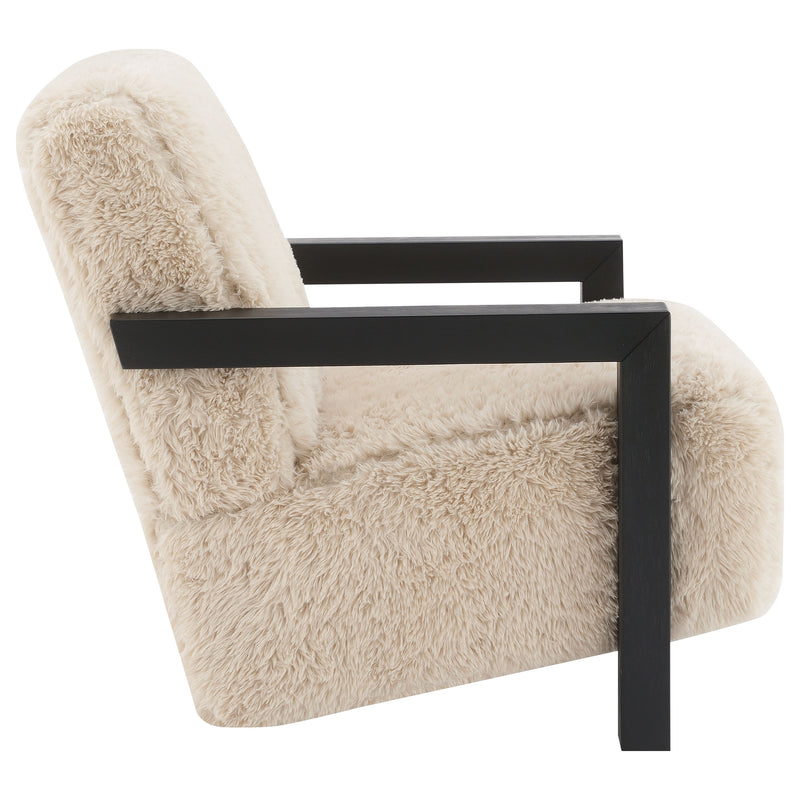 Fitzroy Faux Fur Upholstered Chair Solid Wood Arms Latte