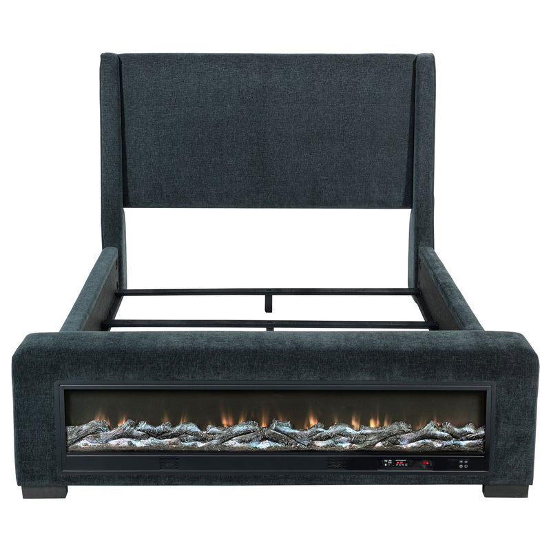 Preston Upholstered California King Audio Flame Visualizer Bed Dark Blue
