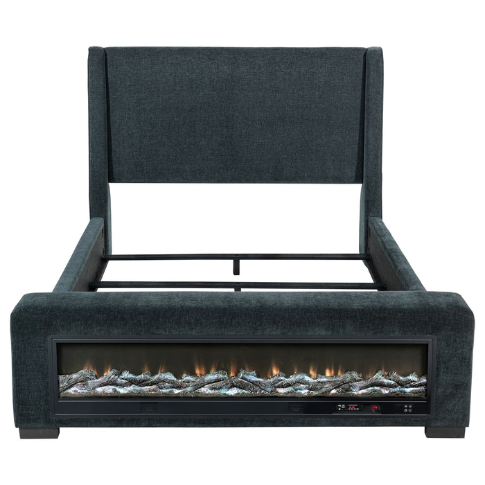 Preston Upholstered California King Audio Flame Visualizer Bed Dark Blue