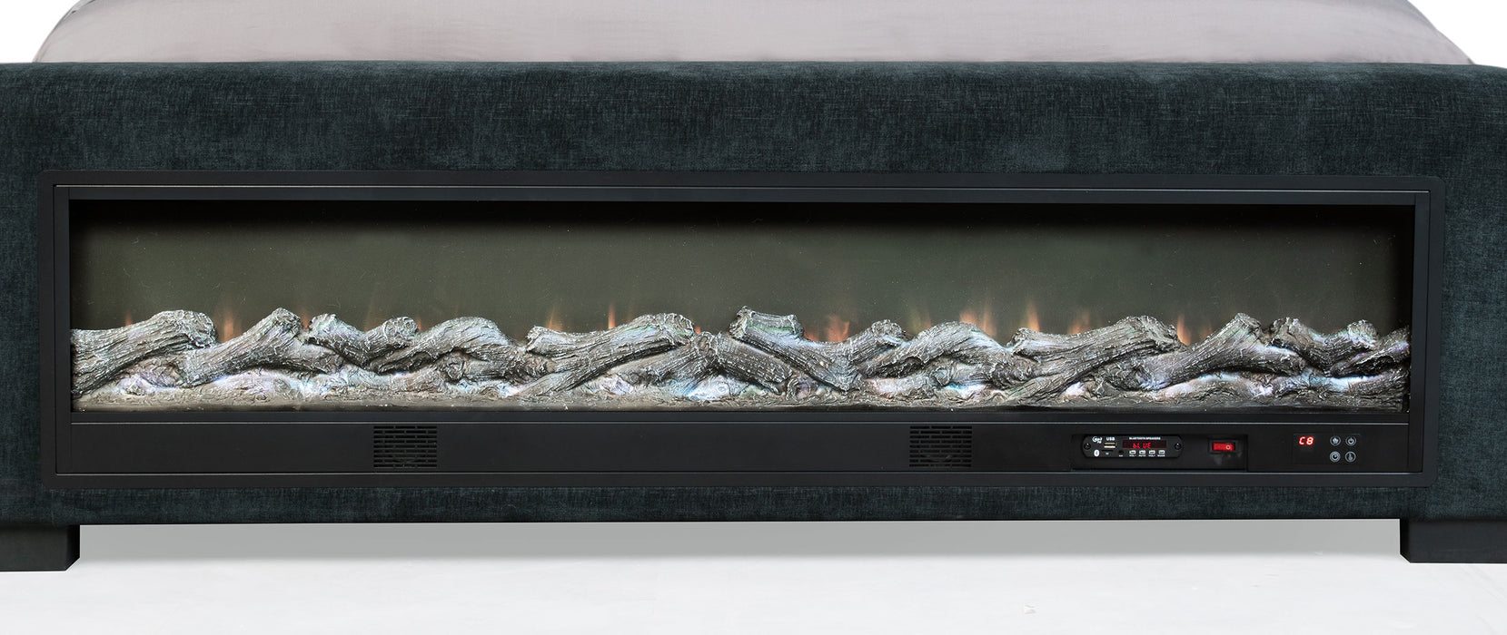 Preston Upholstered Queen Audio Flame Visualizer Bed Dark Blue