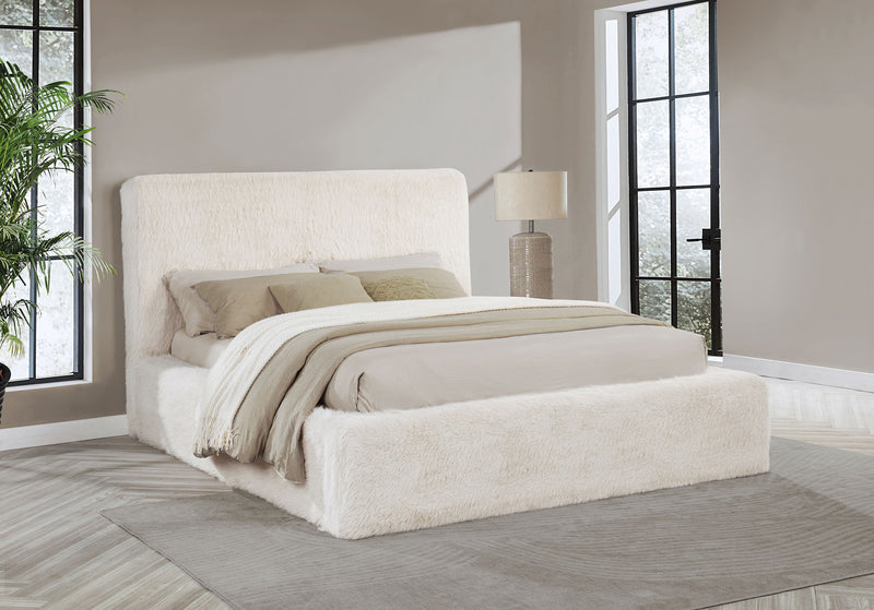 Rebecca Faux Fur Upholstered Queen Bed Cream