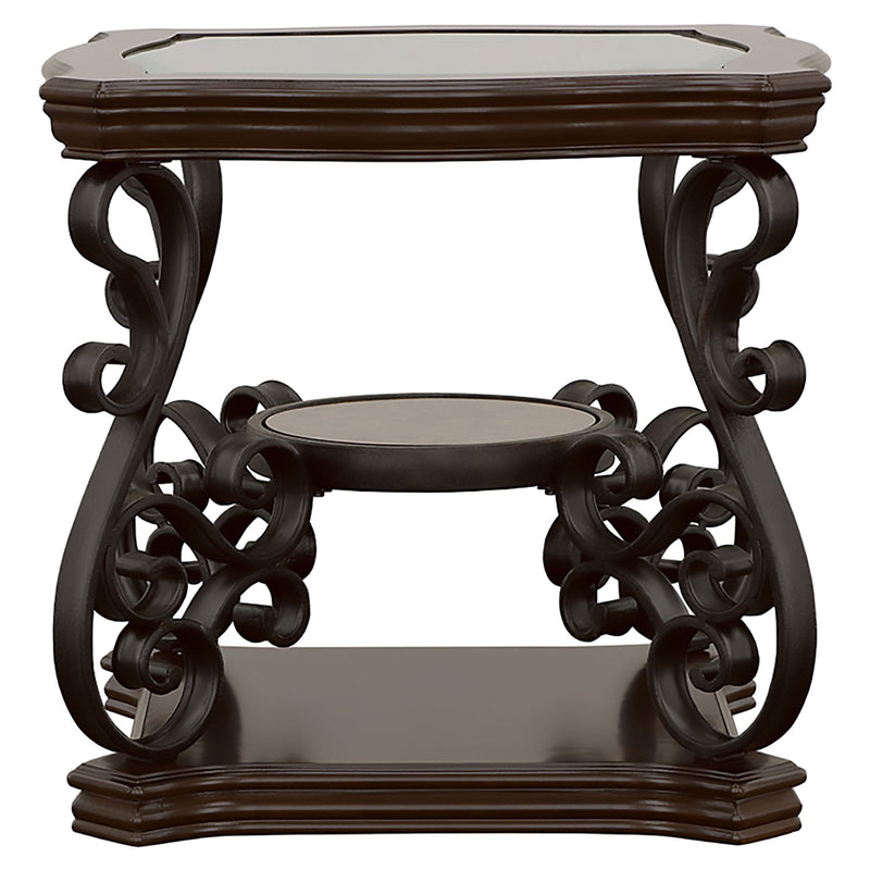 Laney 1-shelf Glass Top Square End Table Dark Merlot