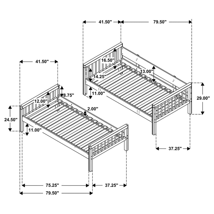 Dakota Wood Twin Over Twin Bunk Bed Natural