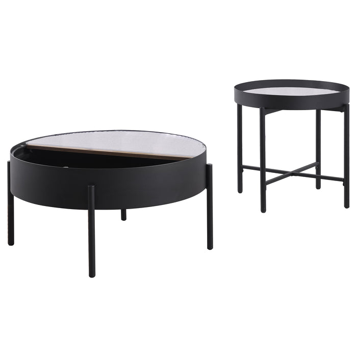 Ozella 2-piece Round Coffee and End Table Set Sandy Black