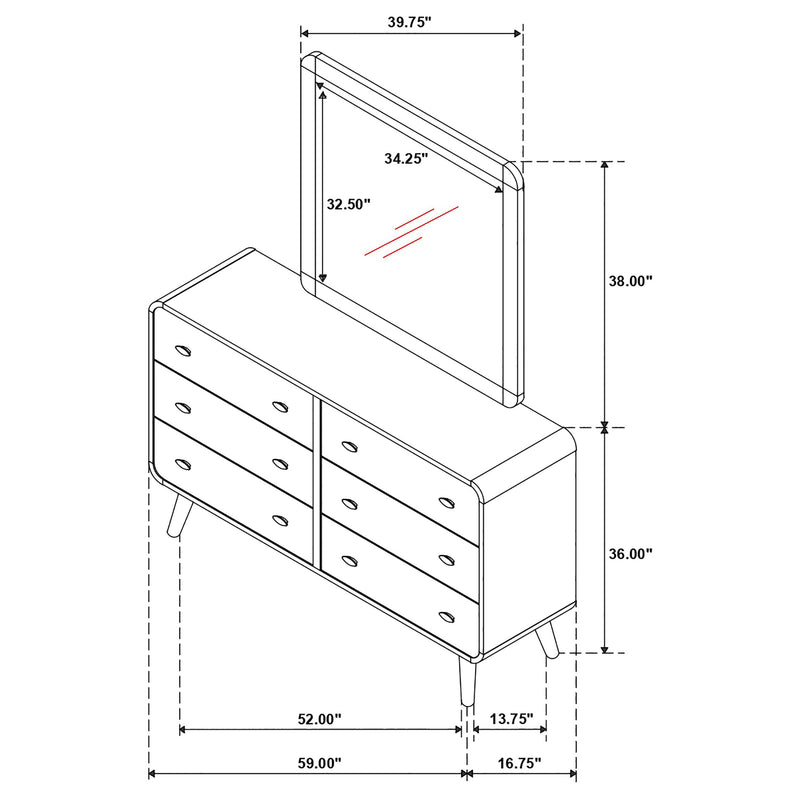 Robyn 6-drawer Bedroom Dresser and Mirror Light Ash