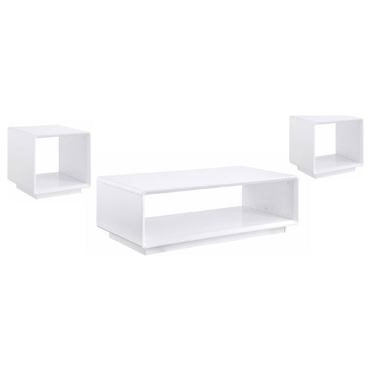 Paseo 3-piece Coffee and End Table Set White High Gloss